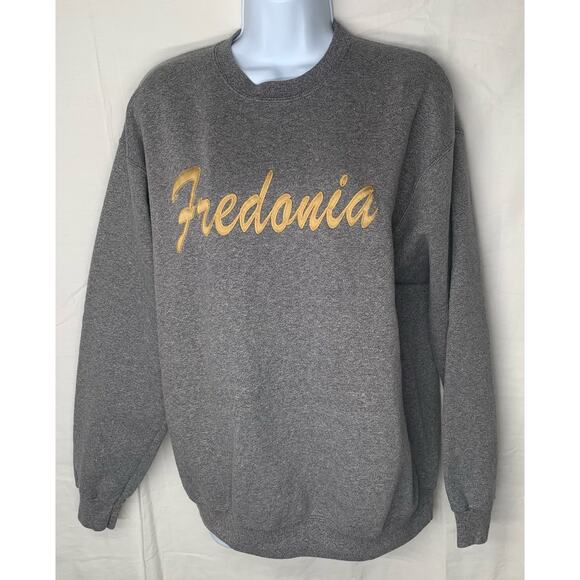 Vintage Lee Heavyweight Sweatshirt Crewneck Sz Medium Gray Embroidery Fredonia - Picture 2 of 11